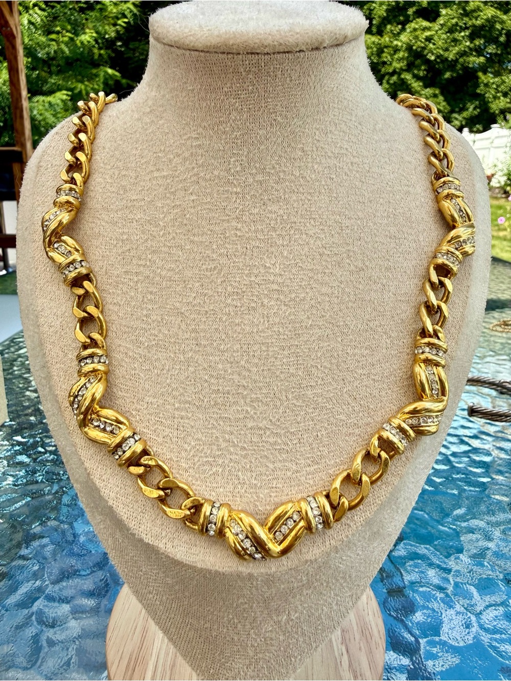 Vintage Gold-Tone Pave Crystal Accent Link Necklace - Women Jewelry